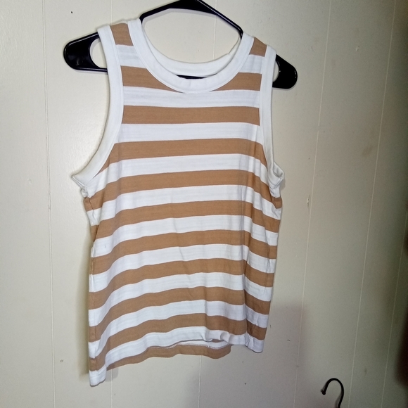 LOFT Tops - LOFT Sleeveless Striped Tank in White and Tan